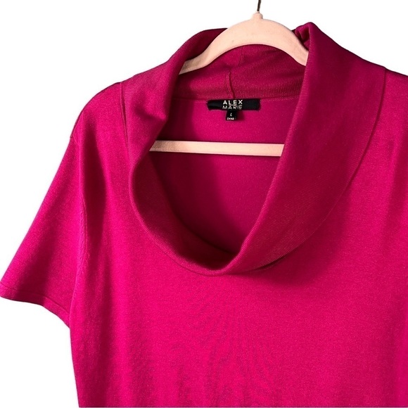 Alex Marie Sweater Fuchsia Silk blend short Sleeve Cowl Neck Women's Size Large - Picture 3 of 9